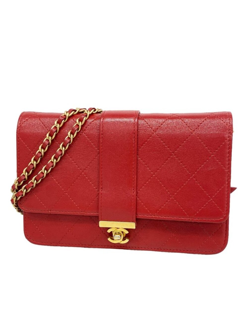 Chanel Wallet on Chain Quilted Leather Red Gold Shoulder Bag